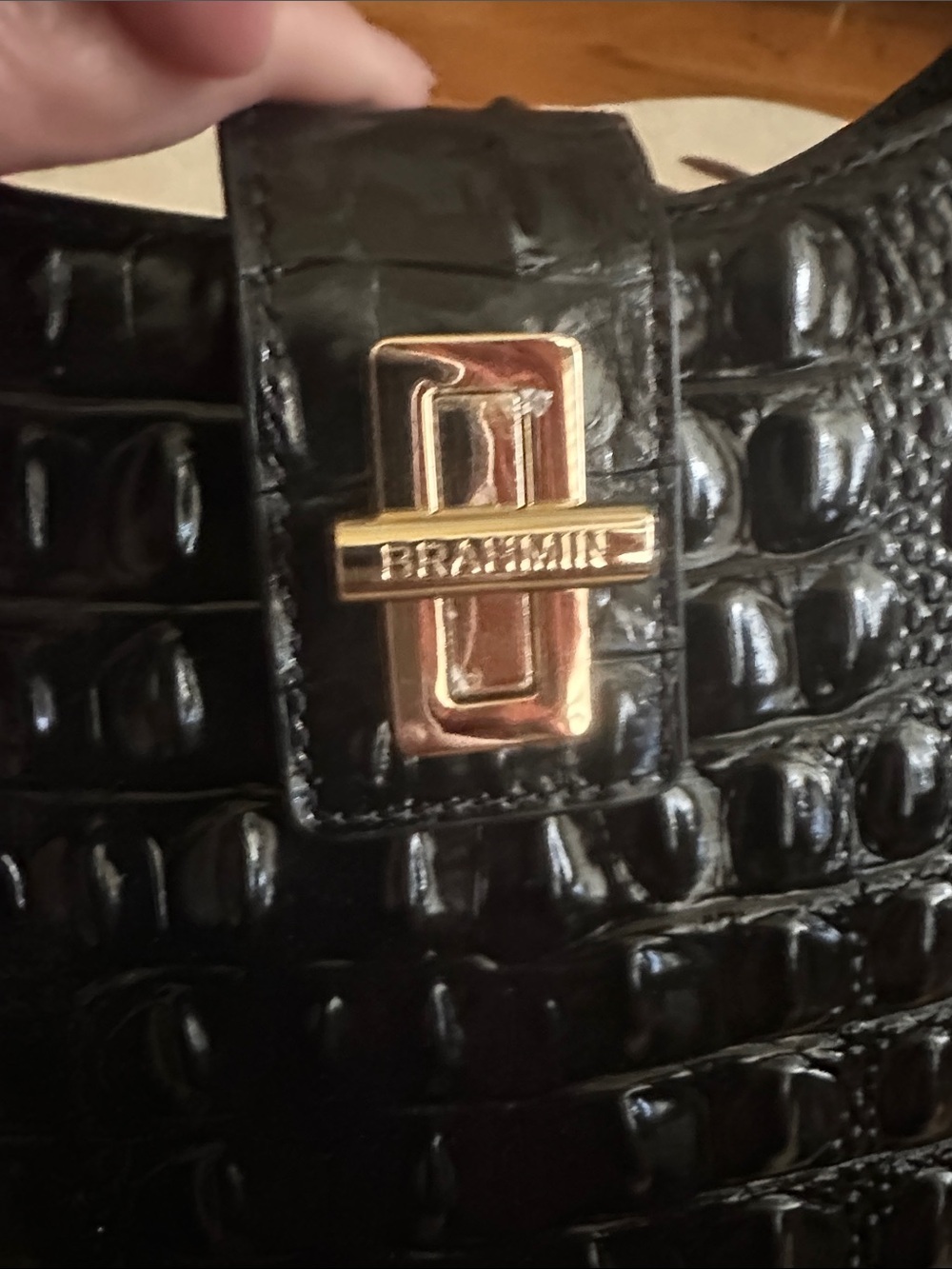 Brahmin Fallon Slim Black Croc-Embossed Leather Shoulder Bag - Picture 7 of 8